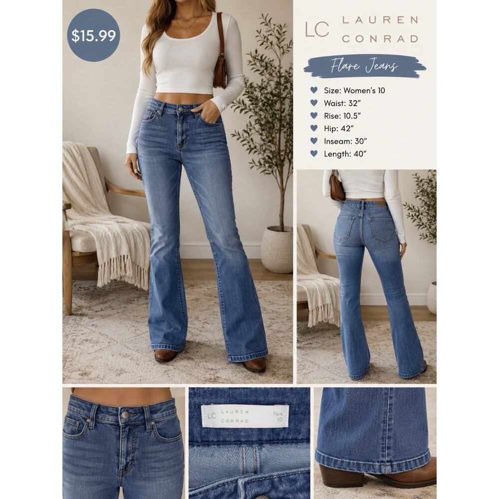 Lauren Conrad LC Flare Jeans Women’s 10 Medium Wash Stretch Denim Y2K - Picture 2 of 6
